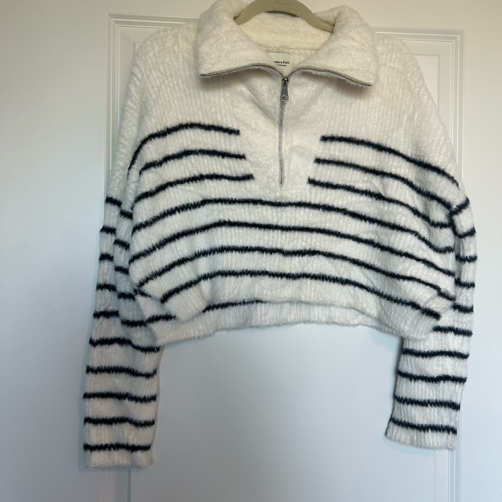 Abercrombie & Fitch Ivory Stripe Half-Zip Pullover